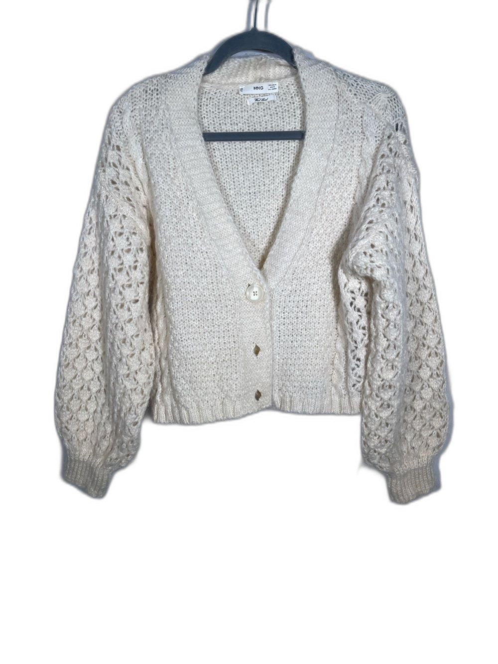 MANGO WOMENS IVORY CREAM KNIT CARDIGAN SWEATER WOOL BLEND MEDIUM - Picture 3 of 6